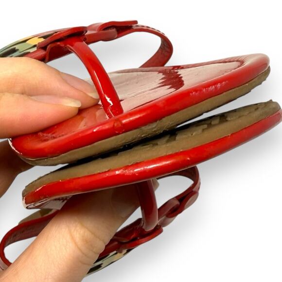 Tory Burch Patent Leather Bright Rainbow Ruby Red Miller Thong Sandal 9 Women’s - Picture 5 of 12